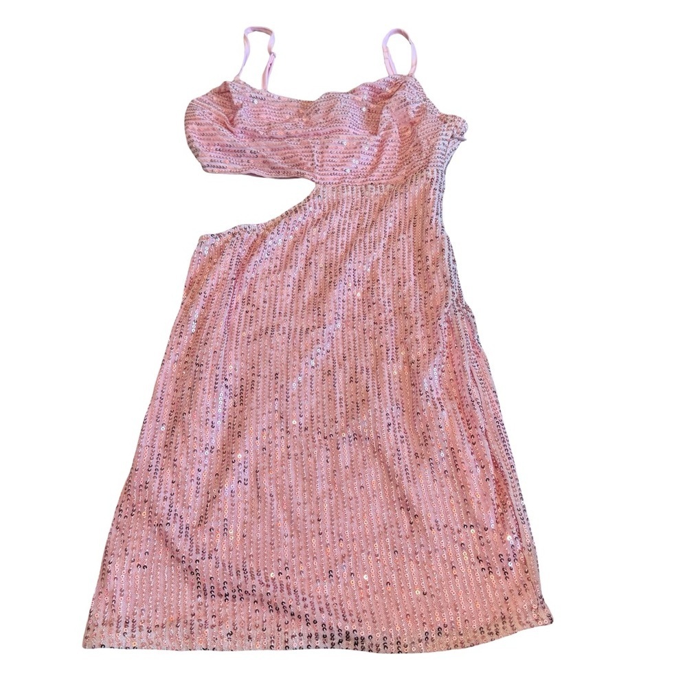 Just Quella Pink Sequin Mini Dress Cutout Spaghetti Strap Cocktail Small NWT